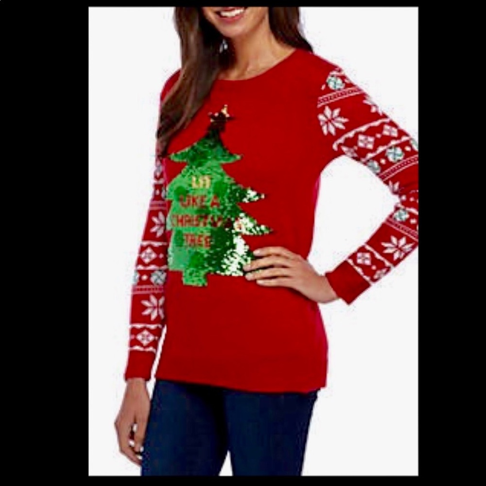 2-WAY REVERSIBLE SEQUIN CHRISTMAS TREE SWEATER